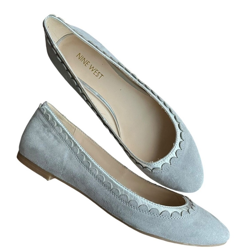 Shoes Nine West Light Gray Scalloped Flats